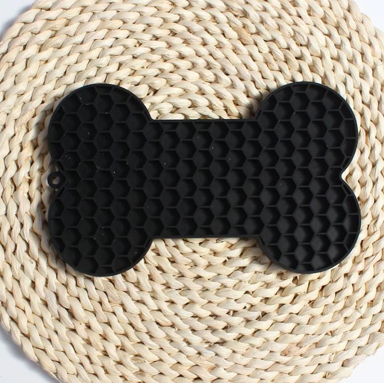 Bone-shaped silicone lick mat slow feeder for dogs