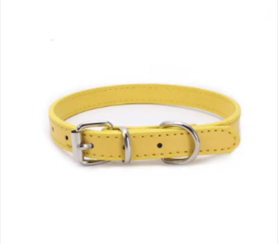 Adjustable PU leather chain dog collar with polished alloy buckle