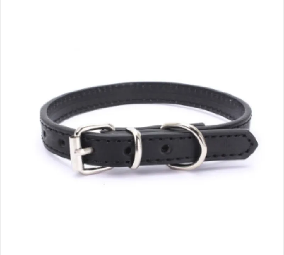 Adjustable Chain Dog Collar — PU Leather & Alloy Buckle