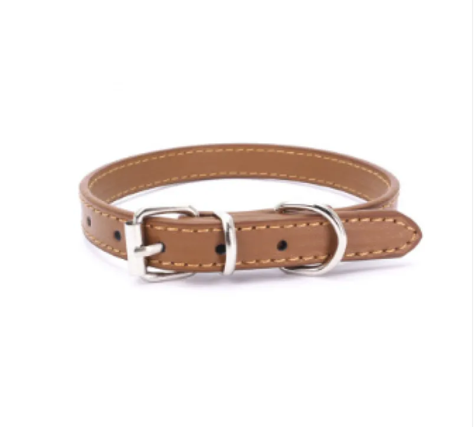 Adjustable Chain Dog Collar — PU Leather & Alloy Buckle